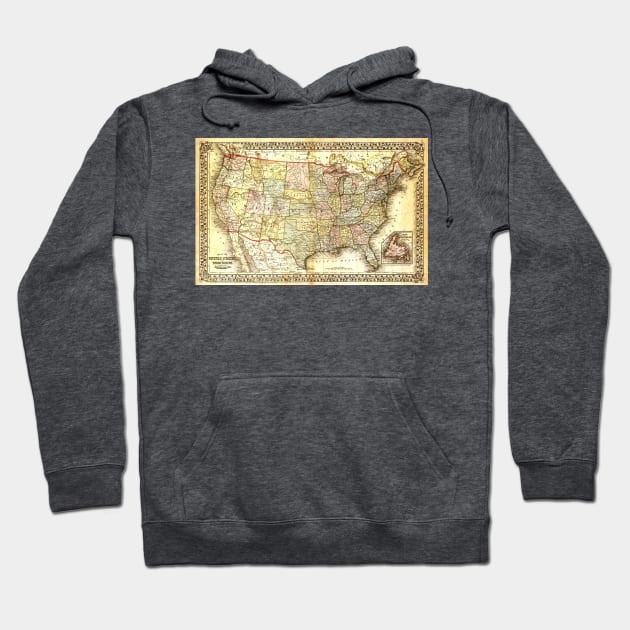 Map of the United States (19th century) Hoodie by GoshaDron